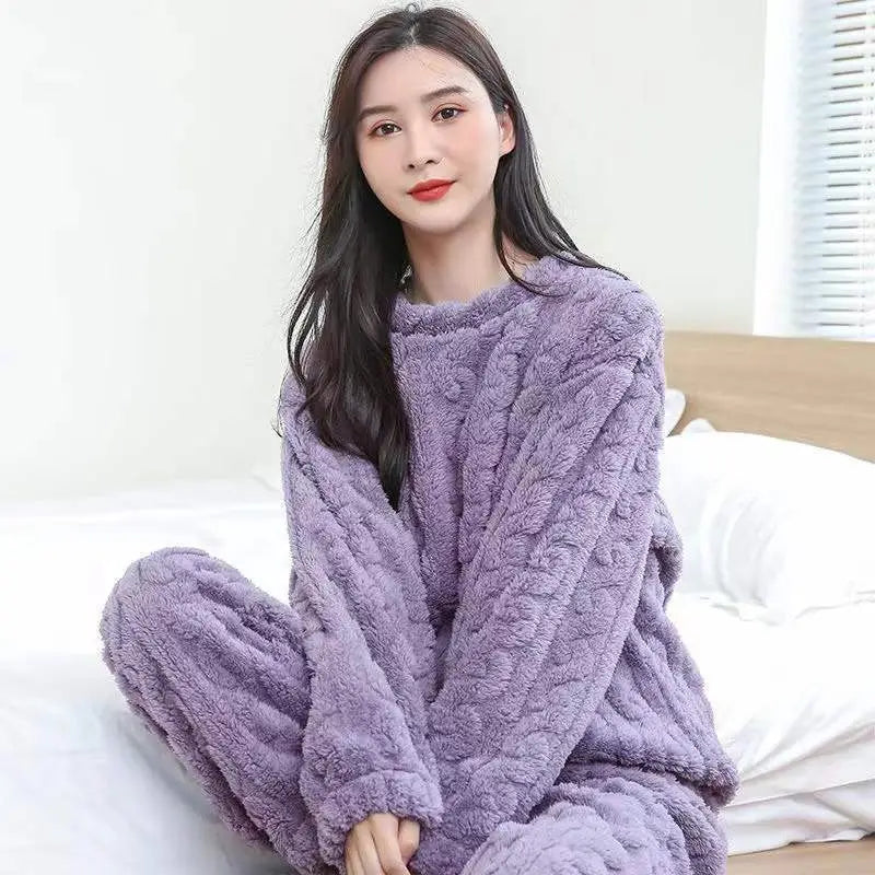 Pink Flannel Warm Winter Loungewear Suit for Women