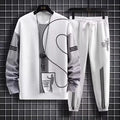 Men Waffle Long Sleeve Track Suit White Plus Size Autumn