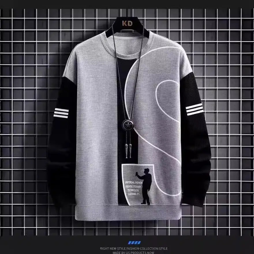 Men Waffle Long Sleeve Track Suit White Plus Size Autumn