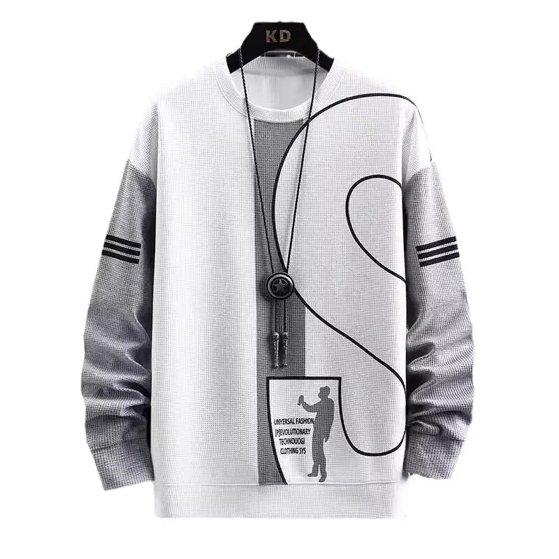 Men Waffle Long Sleeve Track Suit White Plus Size Autumn
