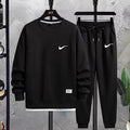Men Black Waffley Track Suit Loose Fit Autumn