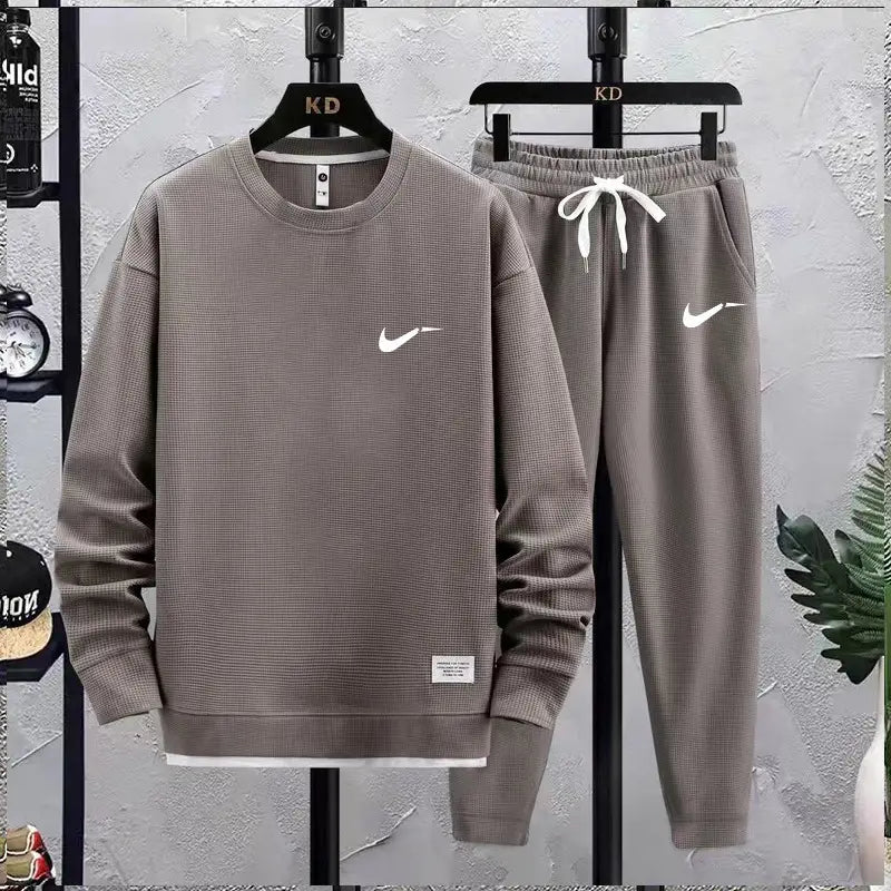 Men Black Waffley Track Suit Loose Fit Autumn