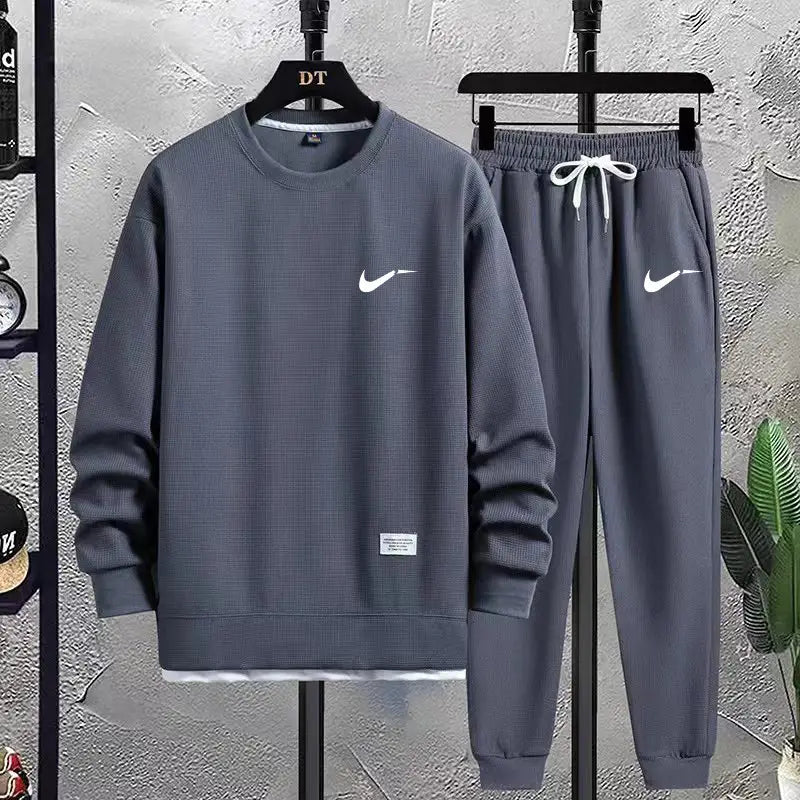 Men Black Waffley Track Suit Loose Fit Autumn