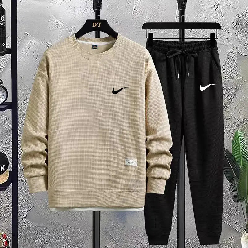 Men Black Waffley Track Suit Loose Fit Autumn