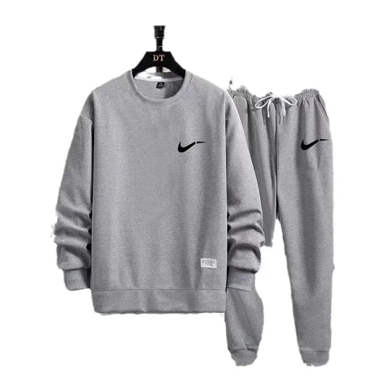Men Black Waffley Track Suit Loose Fit Autumn