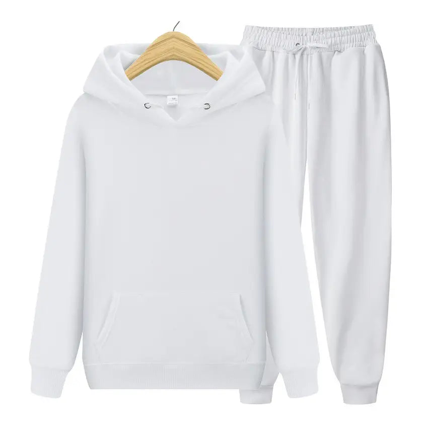 Men Black Fleece Hoodie Pants Sports Suit Autumn