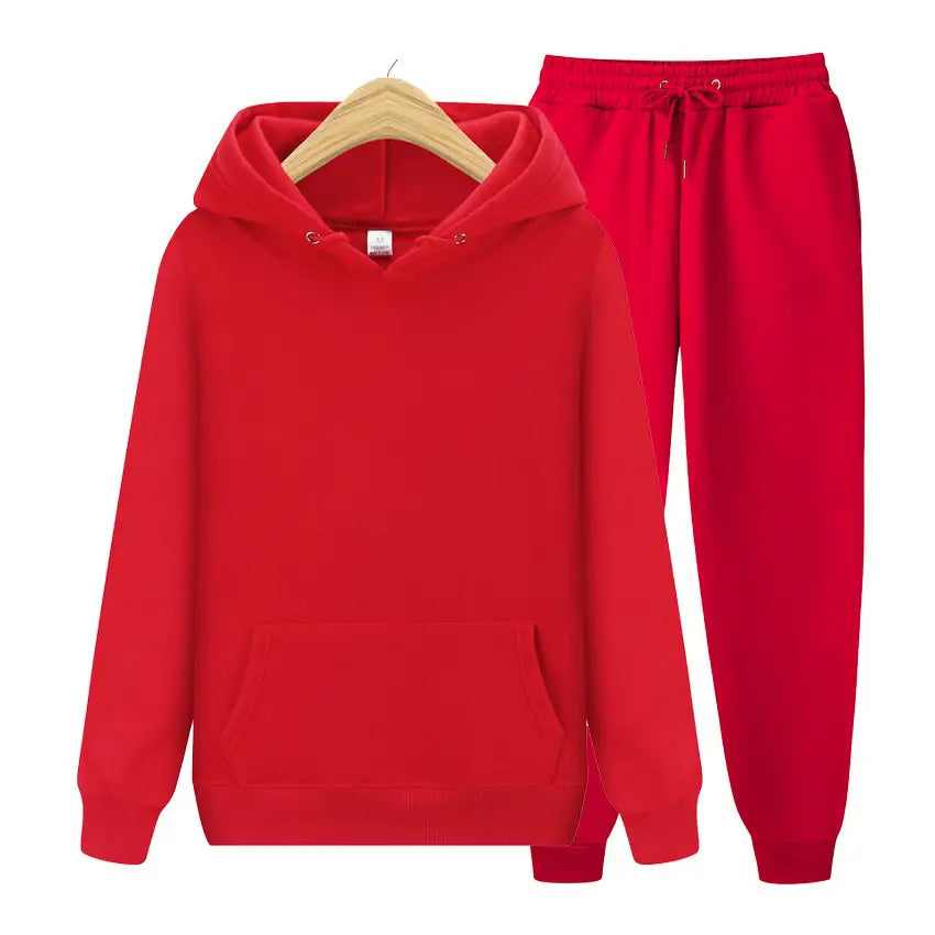 Men Black Fleece Hoodie Pants Sports Suit Autumn
