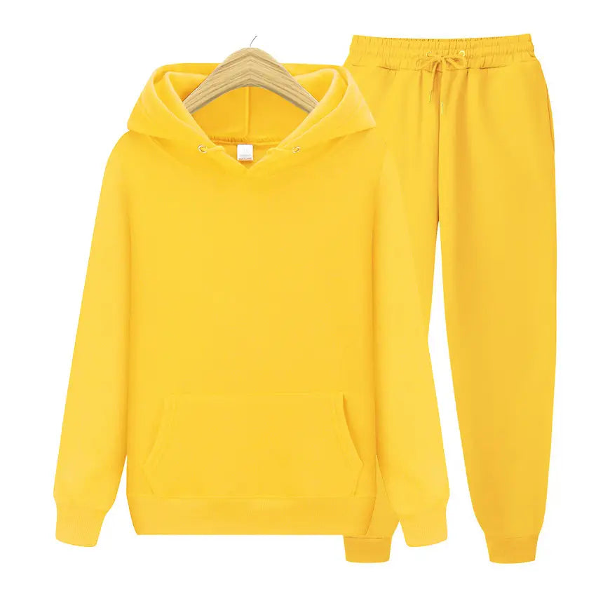 Men Black Fleece Hoodie Pants Sports Suit Autumn