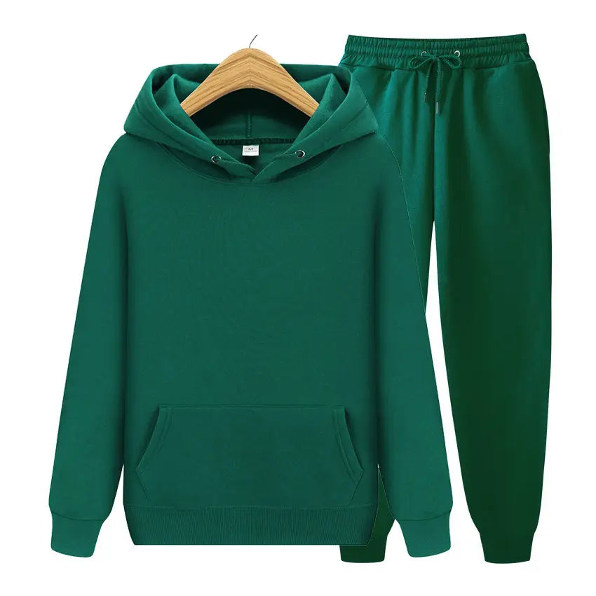 Men Black Fleece Hoodie Pants Sports Suit Autumn