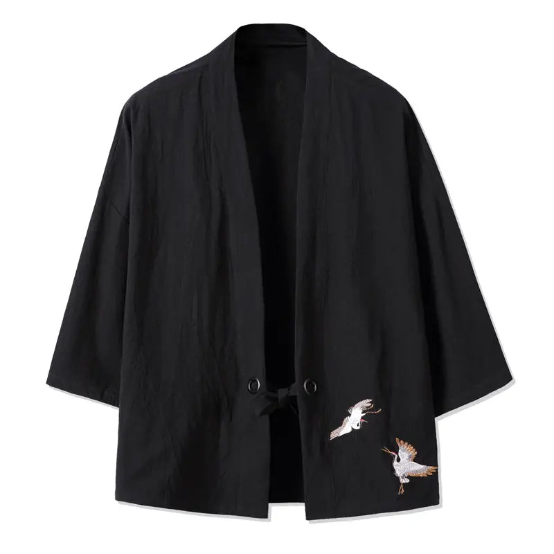 Men Black Embroidered Hanfu Jacket Large Size