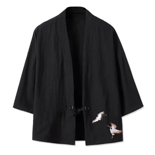 Men Black Embroidered Hanfu Jacket Large Size