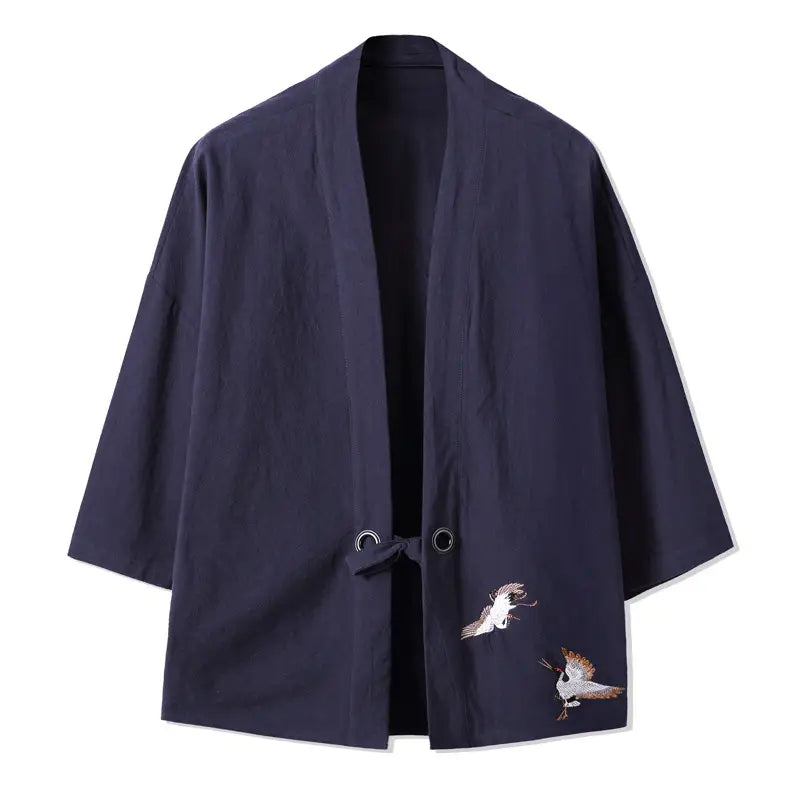 Men Black Embroidered Hanfu Jacket Large Size