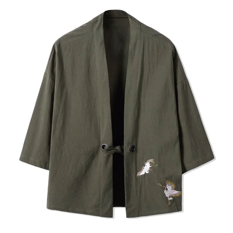 Men Black Embroidered Hanfu Jacket Large Size