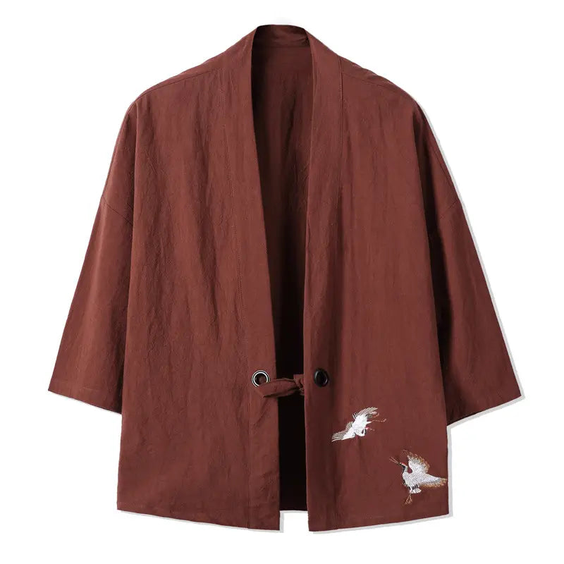 Men Black Embroidered Hanfu Jacket Large Size