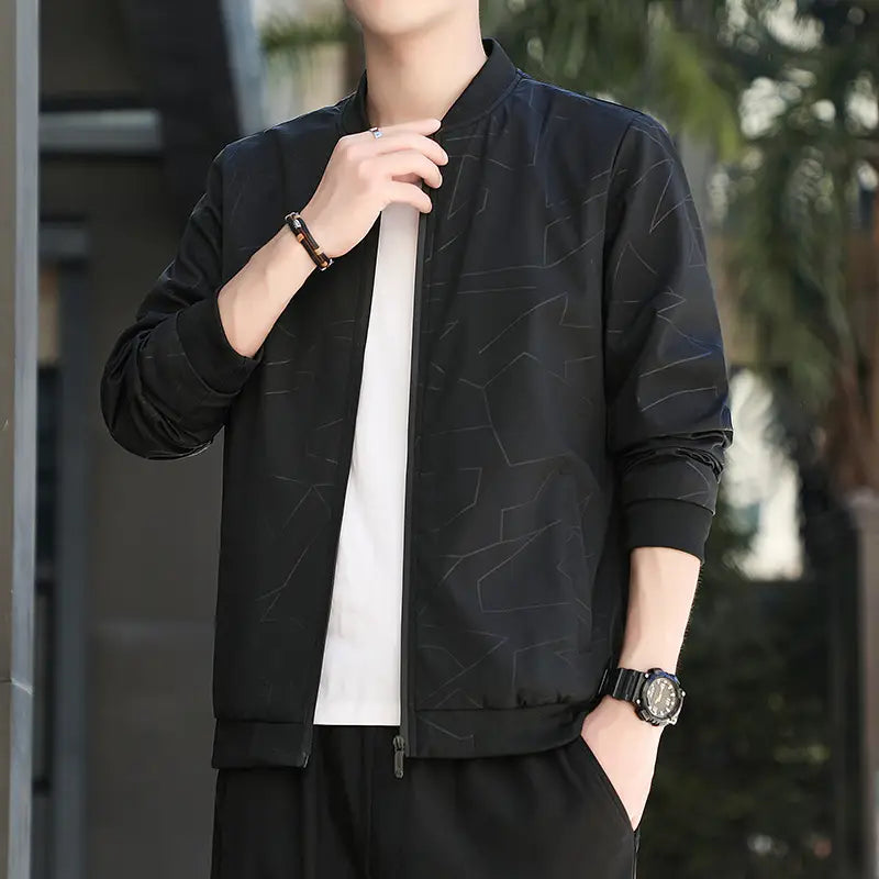 Men's Black Baseball Collar Jacket Autumn 2024