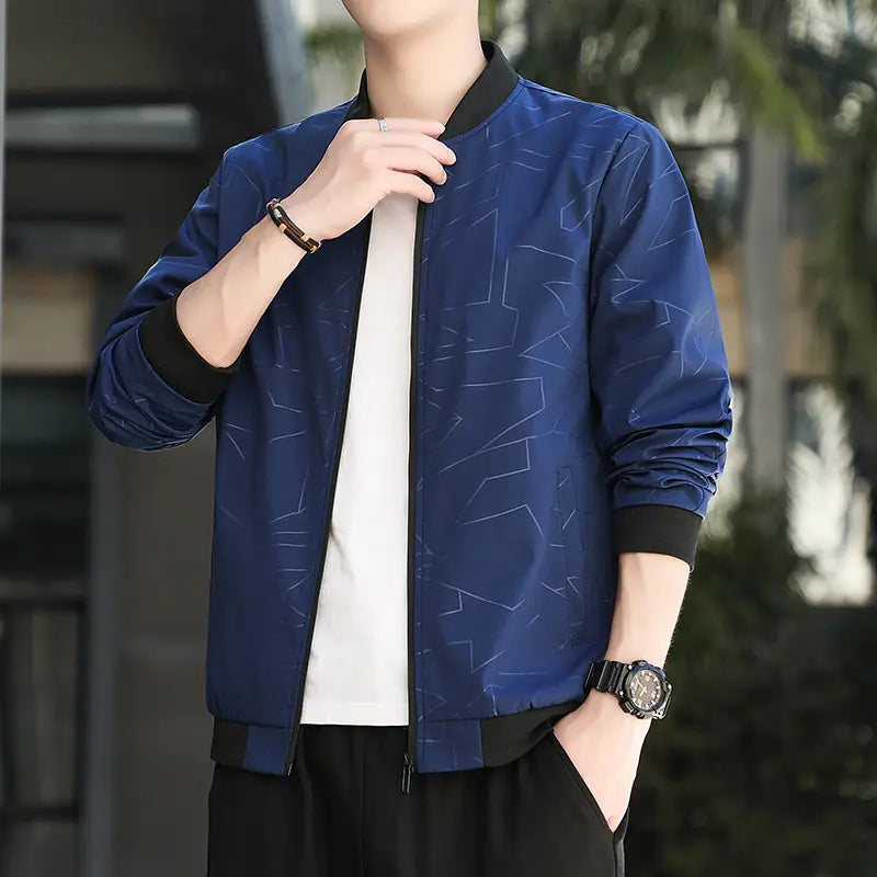 Men's Black Baseball Collar Jacket Autumn 2024