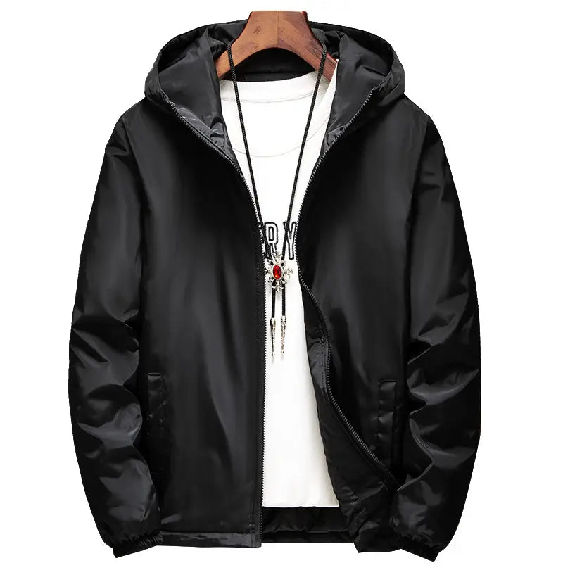 Men Plus Size Black Cotton Padded Hoodie Jacket