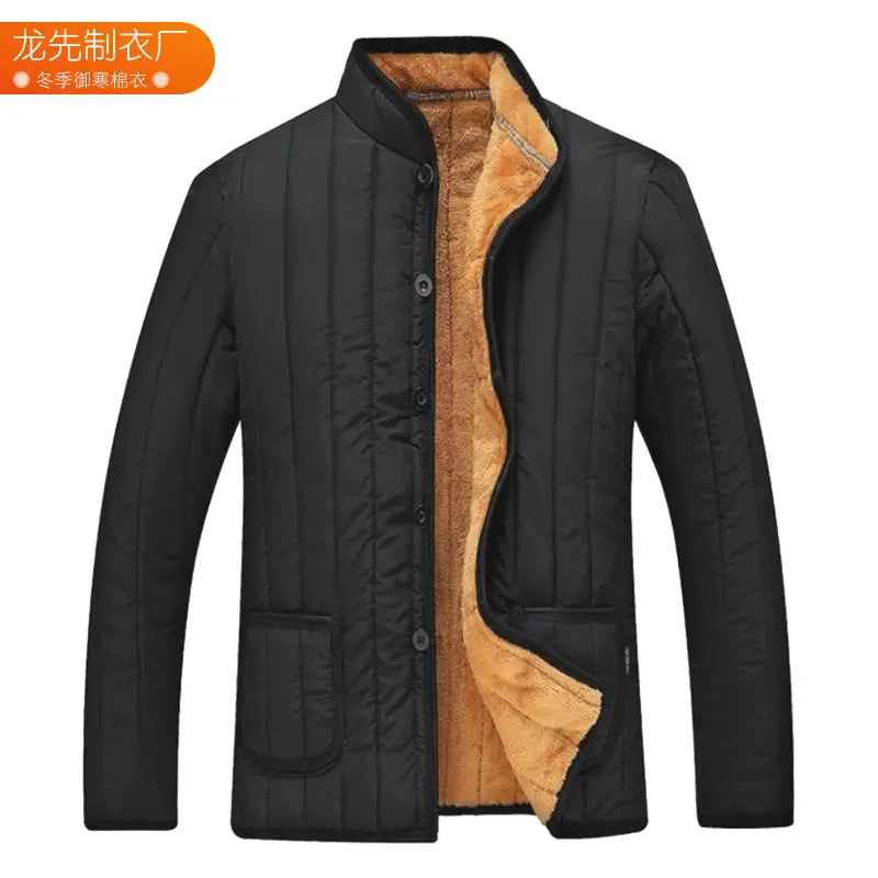 Black Velvet Padded Jacket for Men Winter