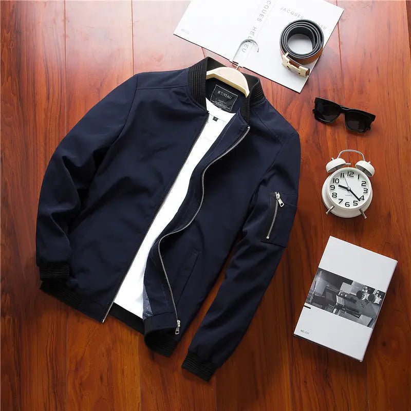Men Black Baseball Jacket Spring Autumn Casual Thin Premium