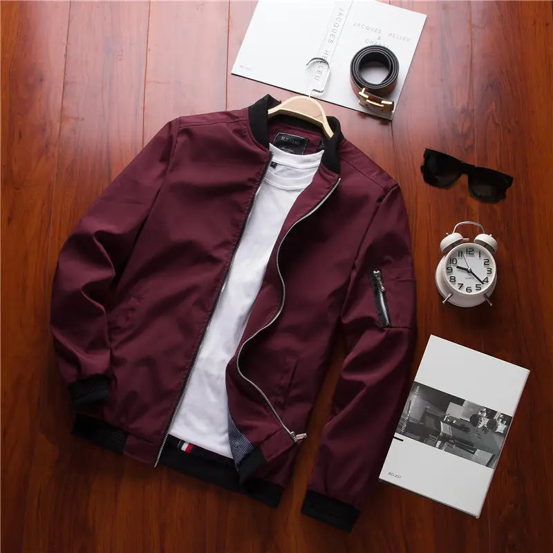 Men Black Baseball Jacket Spring Autumn Casual Thin Premium