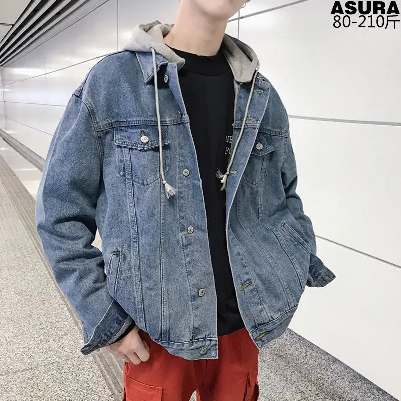 Asura Hooded Denim Jacket for Men Blue 80-210