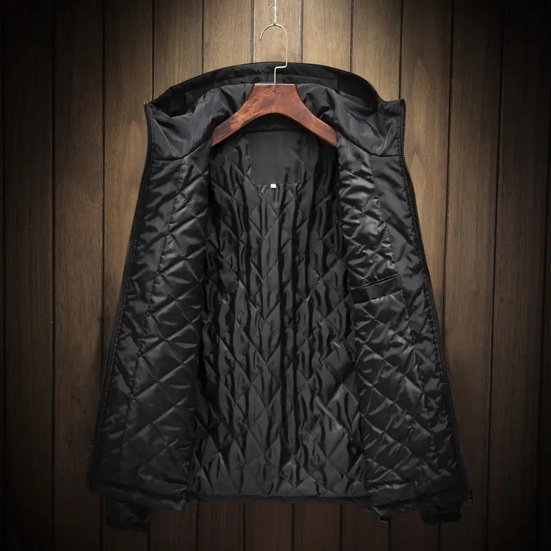 Men Black Hooded Windbreaker Plus Size Cotton Padded