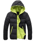 Men Hooded Cotton Padded Jacket Black Lime Green
