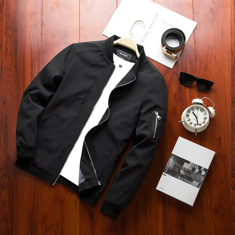 Men Black Baseball Jacket Premium Lightweight Casual Outerwear