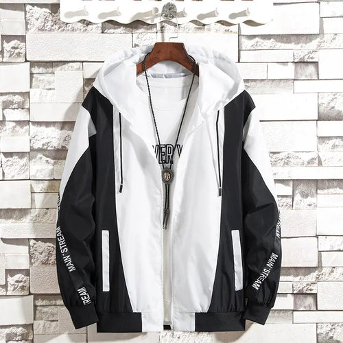 Men's Korean Style Hooded Jacket White Black Casual Spring Autumn