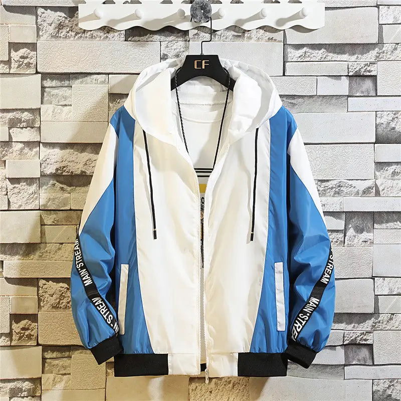 Men's Korean Style Hooded Jacket White Black Casual Spring Autumn