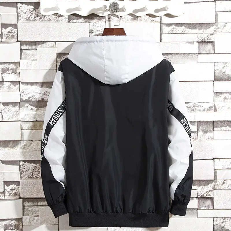 Men's Korean Style Hooded Jacket White Black Casual Spring Autumn