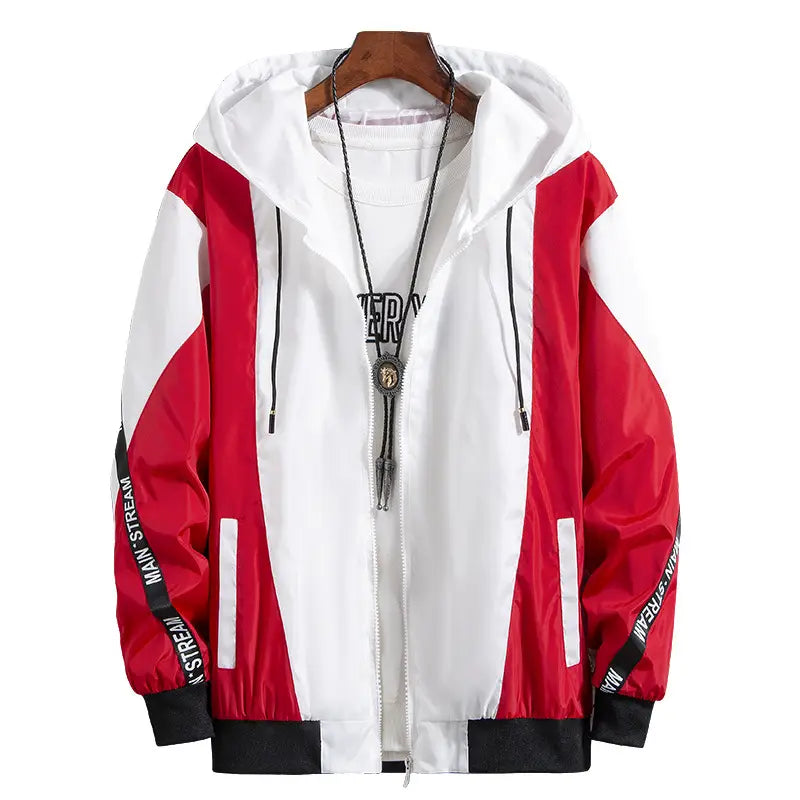 Men's Korean Style Hooded Jacket White Black Casual Spring Autumn