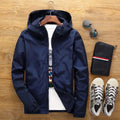 Men Hooded Windbreaker Jacket Navy Blue 4XL