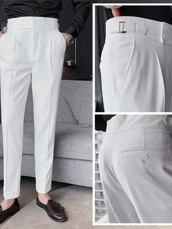 Men's High Waist Slim Fit Business Pants Black Autumn