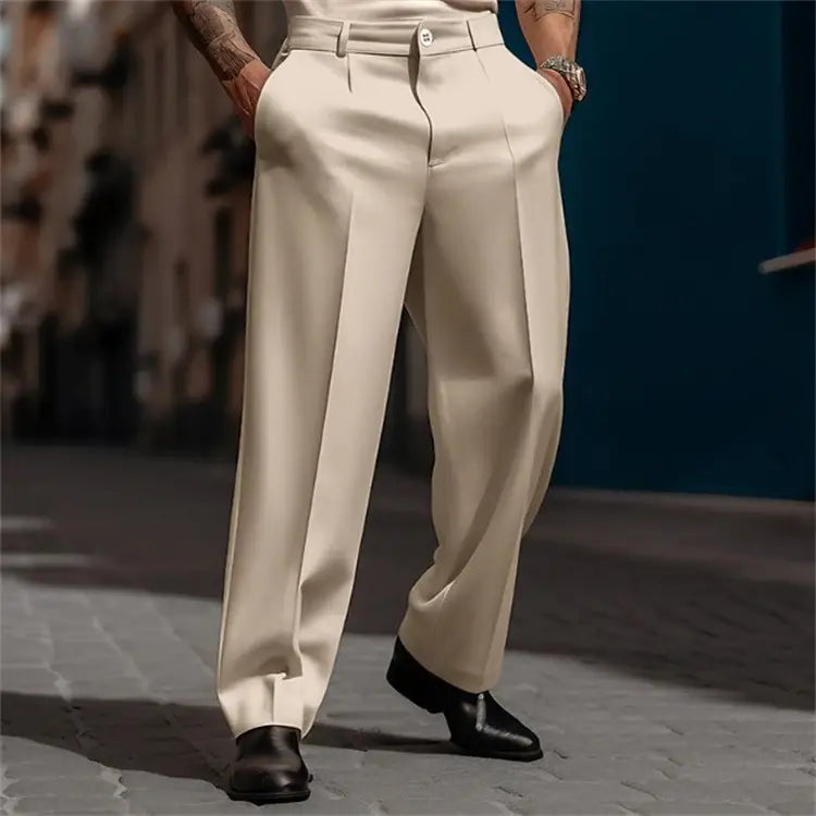 Men Formal Straight-leg Pants White Navy Grey Olive