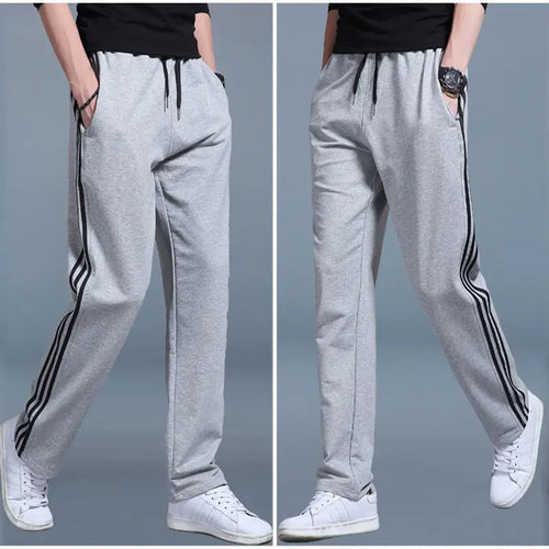 Men Loose Fit Sweatpants Gray Black Striped Plus Size Spring Summer
