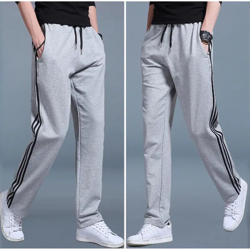 Men Loose Fit Sweatpants Gray Black Striped Plus Size Spring Summer