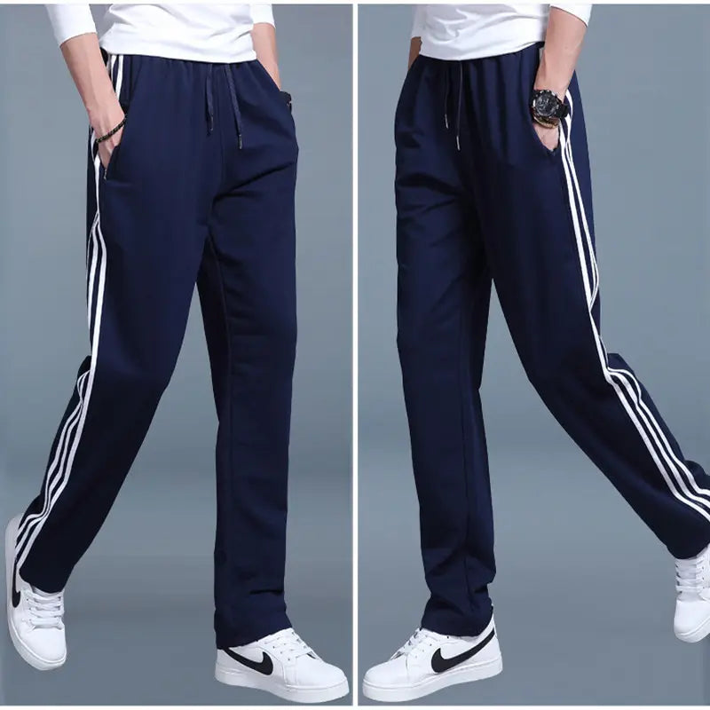 Men Loose Fit Sweatpants Gray Black Striped Plus Size Spring Summer