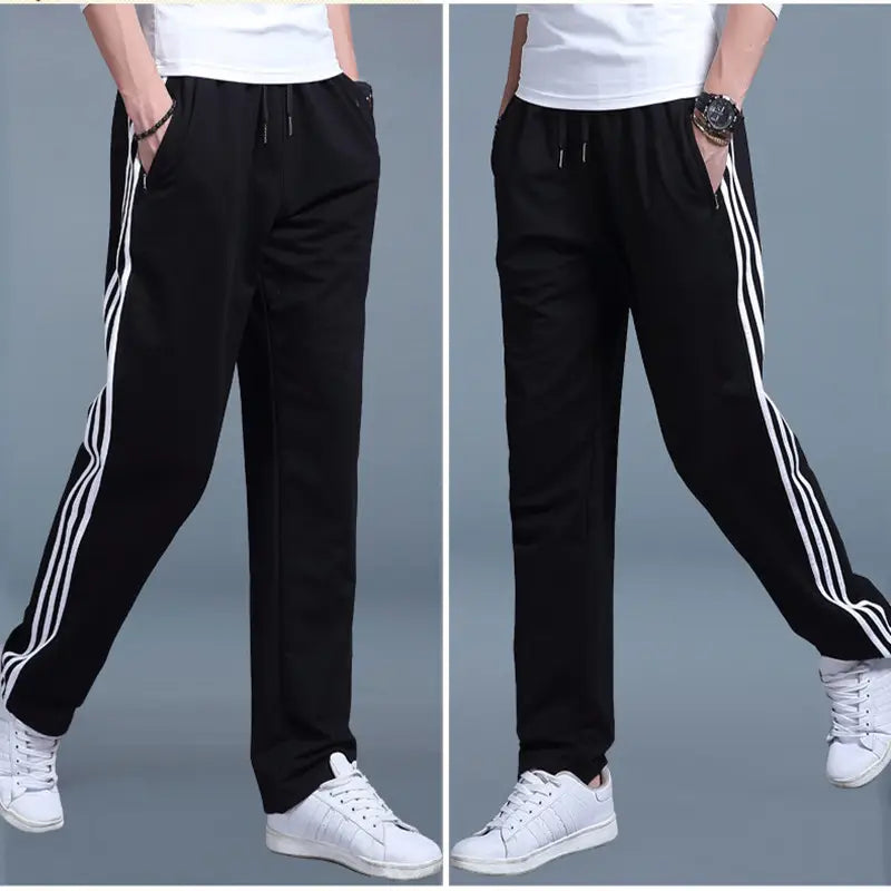 Men Loose Fit Sweatpants Gray Black Striped Plus Size Spring Summer
