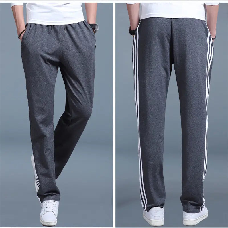 Men Loose Fit Sweatpants Gray Black Striped Plus Size Spring Summer