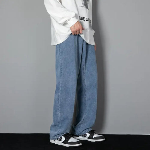 Men Loose Washed Blue Jeans Summer Korean Style
