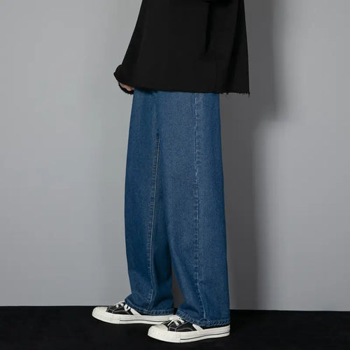 Men Loose Washed Blue Jeans Summer Korean Style
