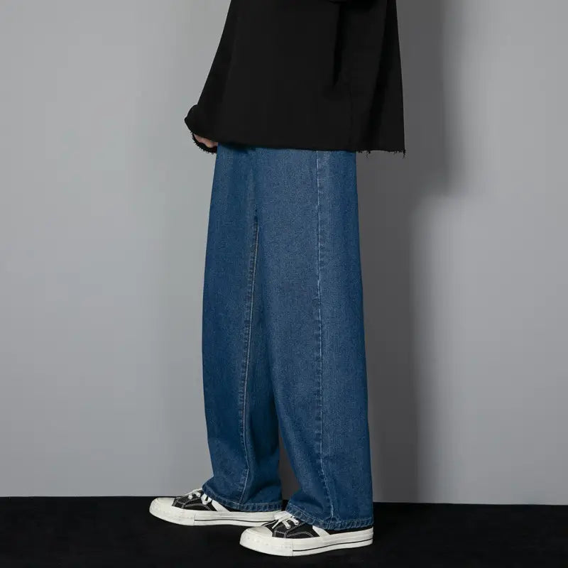Men Loose Washed Blue Jeans Summer Korean Style
