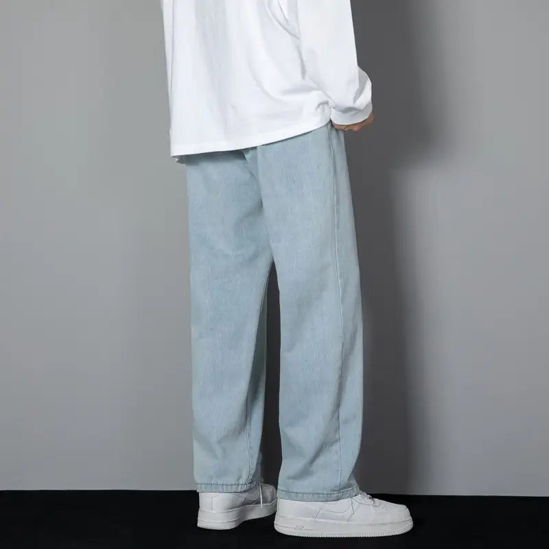 Men Loose Washed Blue Jeans Summer Korean Style