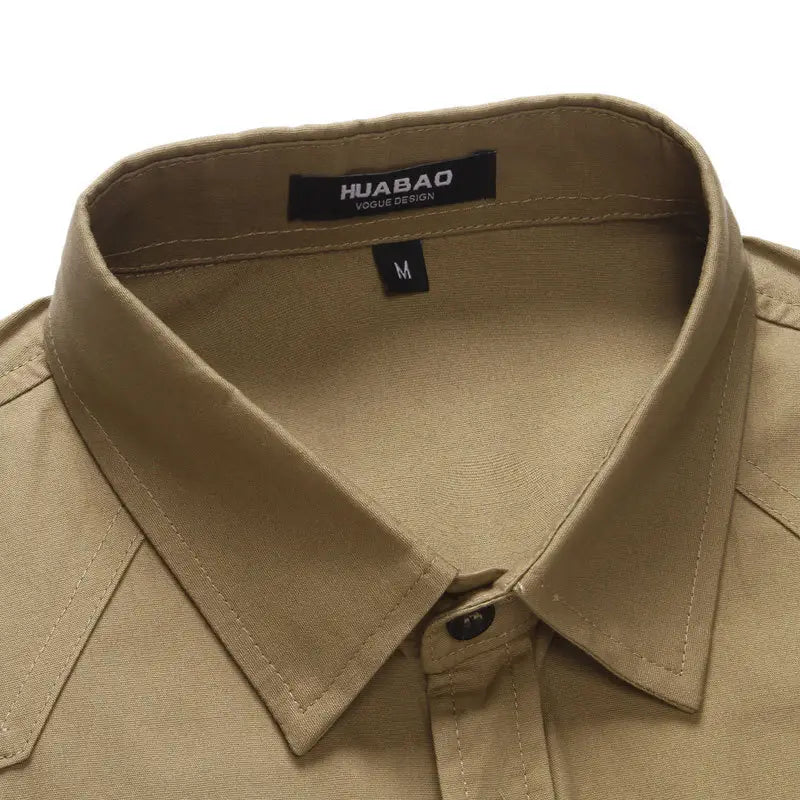 Men Military Style Slim Fit Cotton Shirt Dark Green