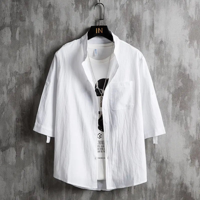 Men Plus Size Solid Green Short Sleeve Shirt Summer Cotton