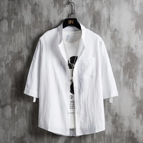 Men Plus Size Solid Green Short Sleeve Shirt Summer Cotton