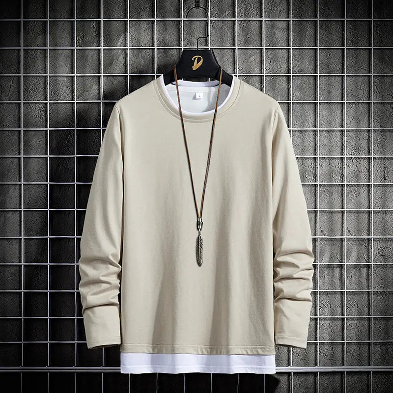 Men Pure Cotton Long Sleeve T-Shirt White Round Neck