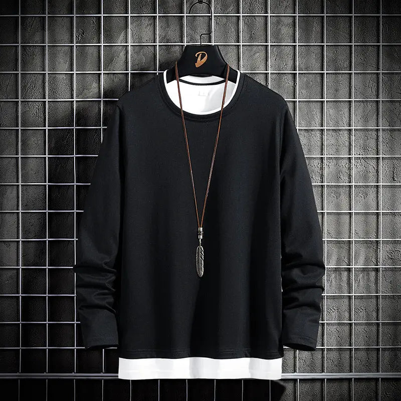 Men Pure Cotton Long Sleeve T-Shirt White Round Neck