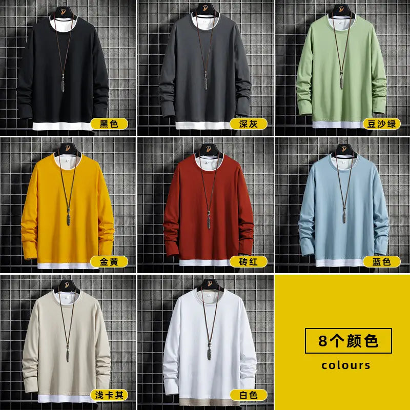 Men Pure Cotton Long Sleeve T-Shirt White Round Neck